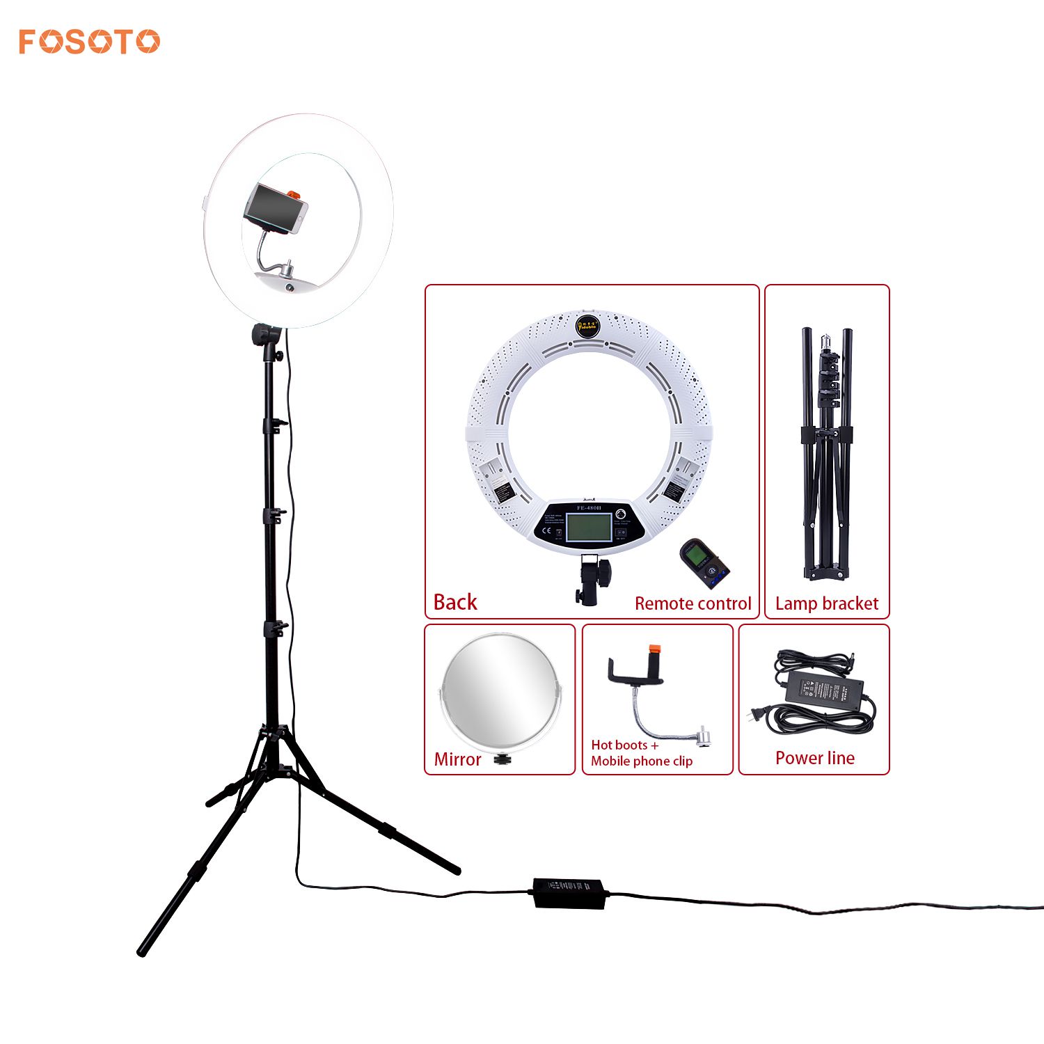 FOSOTO FE480II Bicolor Dimmable 96W LED Ring Light Makeup Lighting With Stand Remote Control For Youtube/ Photography/ Photo/ Studio