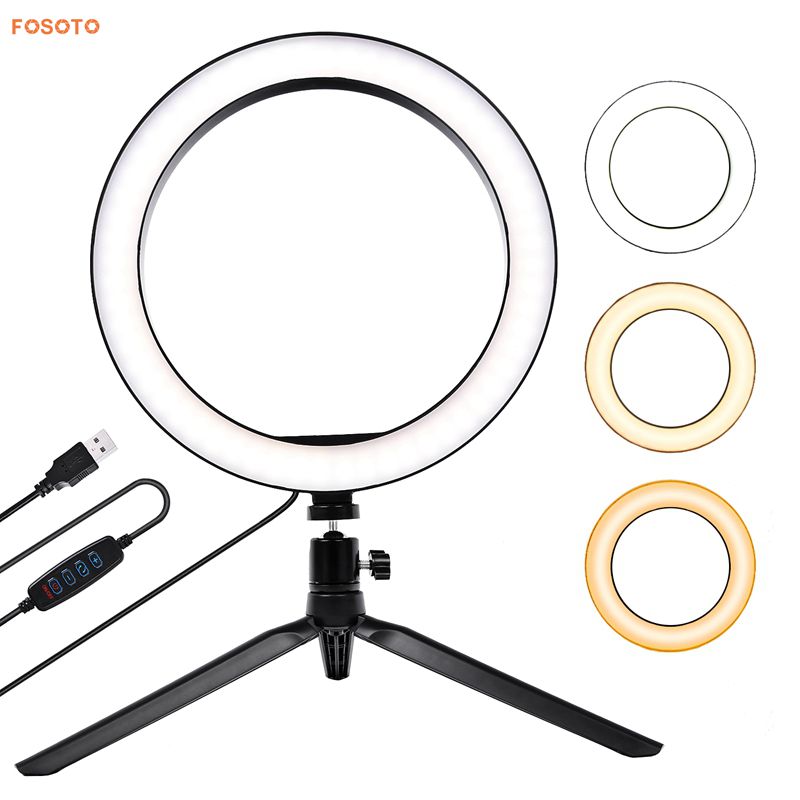 FOSOTO 10 inch / 26cm Photographic Lighting 5500K Dimmable Led Ring Light Lamp for for Video, Portrait, and Product Photography