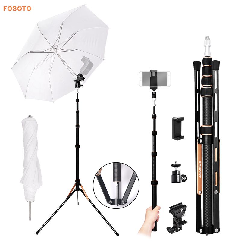 FOSOTO FT-220 Carbon Fiber Gold Led Light Tripod Stand Head Softbox and Umbrella Flash Reflector For Photo Studio Photographic Lighting