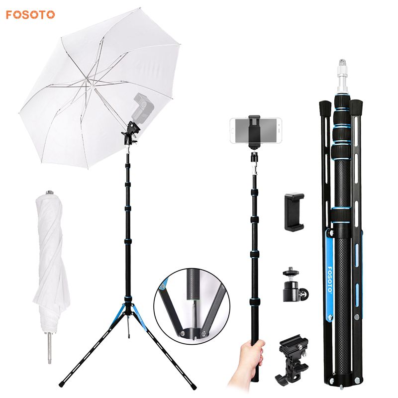 Fosoto FT-220 Carbon Fiber Blue Led Tripod Light Stand Head Softbox and Umbrella Flash Reflector For Photographic Lighting