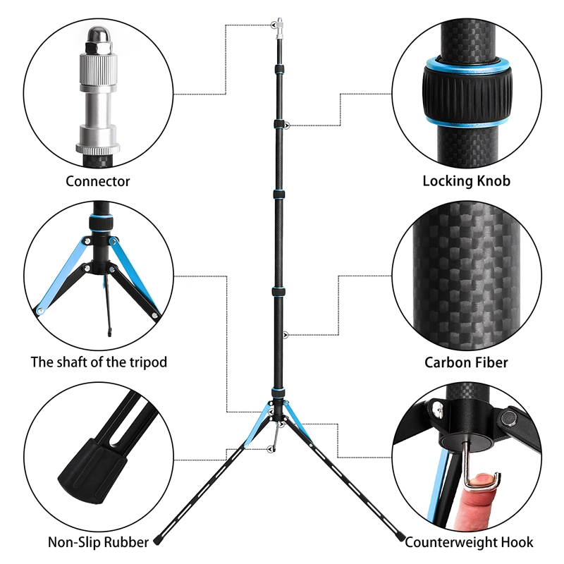 Fosoto FT-220 Carbon Fiber Blue Led Tripod Light Stand Head Softbox and Umbrella Flash Reflector For Photographic Lighting