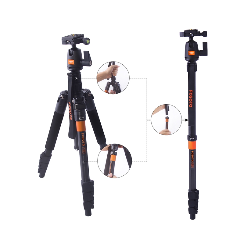 FOSOTO F-555 Professional Portable Magnesium Aluminium Alloy Q555 Camera Tripod Monopod Stand with Ball Head  For Canon Nikon DSLR Phone