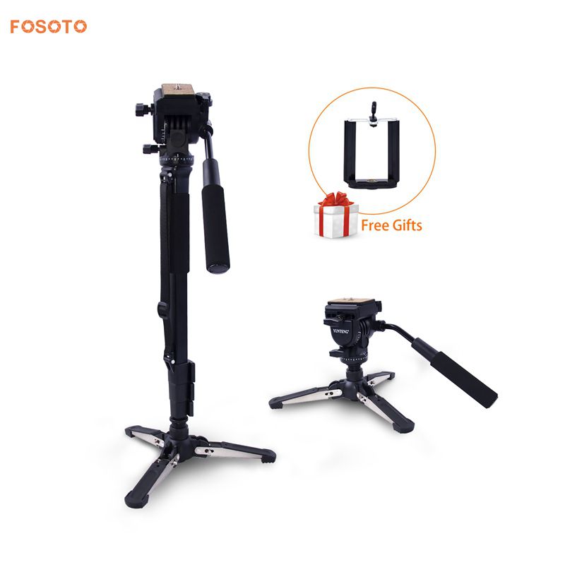 FOSOTO VCT-288 professional mini tripod monopod stand & fluid pan head quick release plate unipod for Canon Nikon camera phone