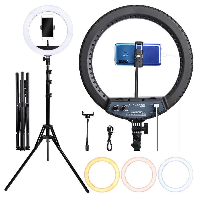 FOSOTO SLP-R300 LED Ring Light Photographic Lighting 2700-6500K 60W Ring Lamp With Tripod Stand For Makeup Camera Phone Video