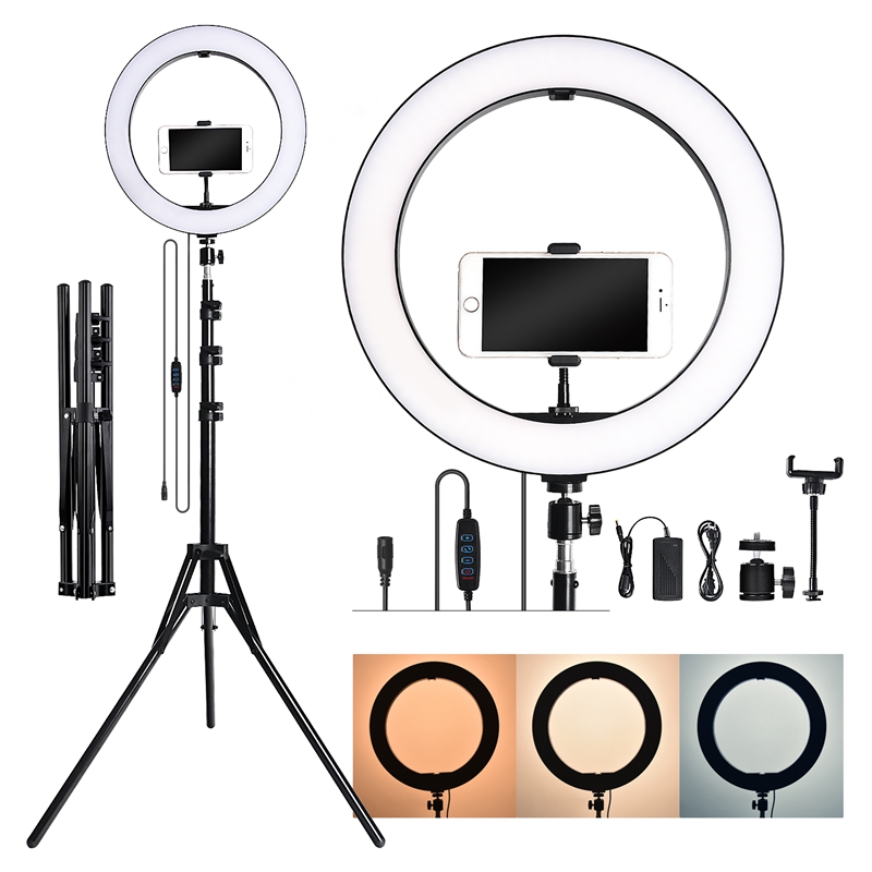 FOSOTO RL14-450 Video Light Dimmable LED Selfie Ring Light Photography Light with Phone Holder183CM tripod stand for Makeup Youtube