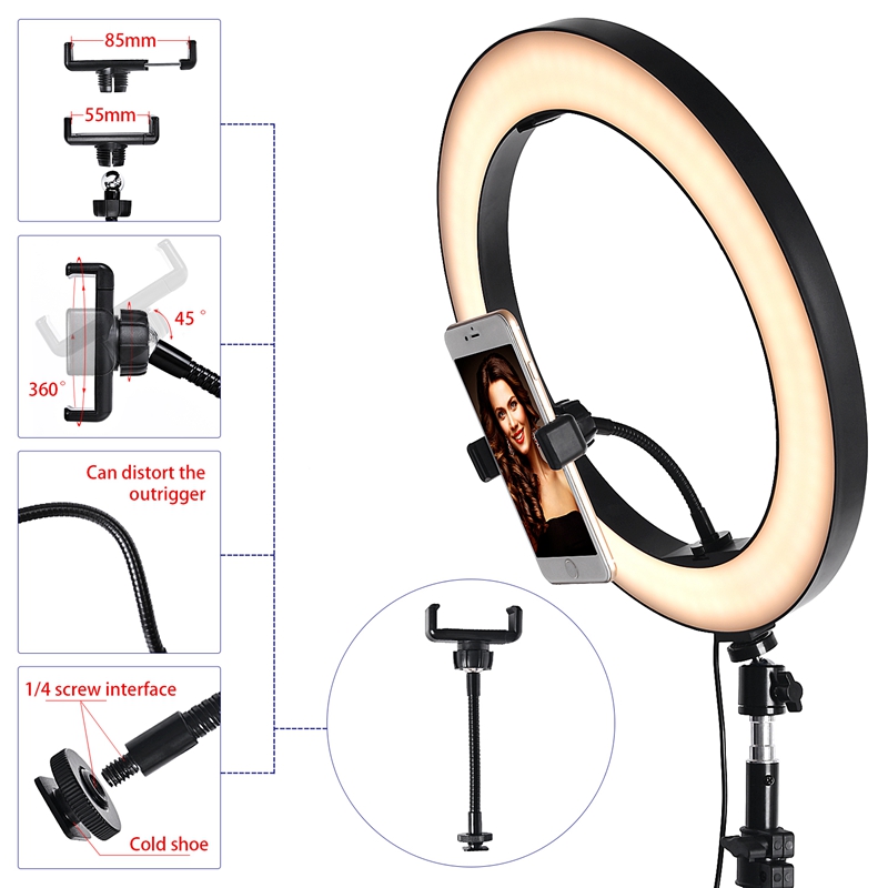 FOSOTO RL14-450 Video Light Dimmable LED Selfie Ring Light Photography Light with Phone Holder183CM tripod stand for Makeup Youtube