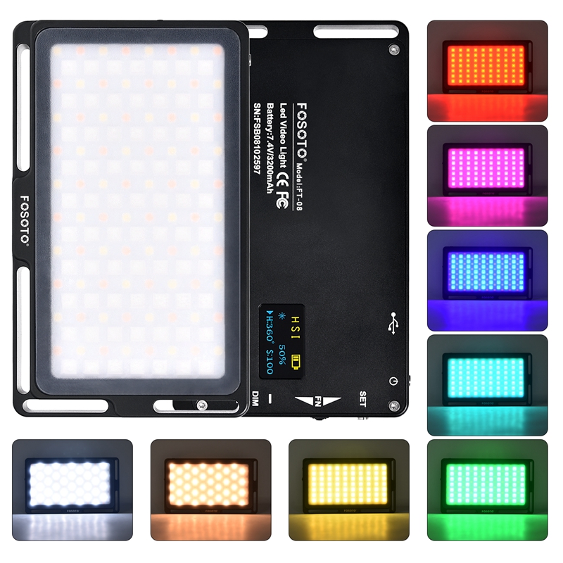 FOSOTO FT-08 Square Photography Mini fill light RGB Full Color LED Video Light For Camera and Smartphone Video vlog Photography