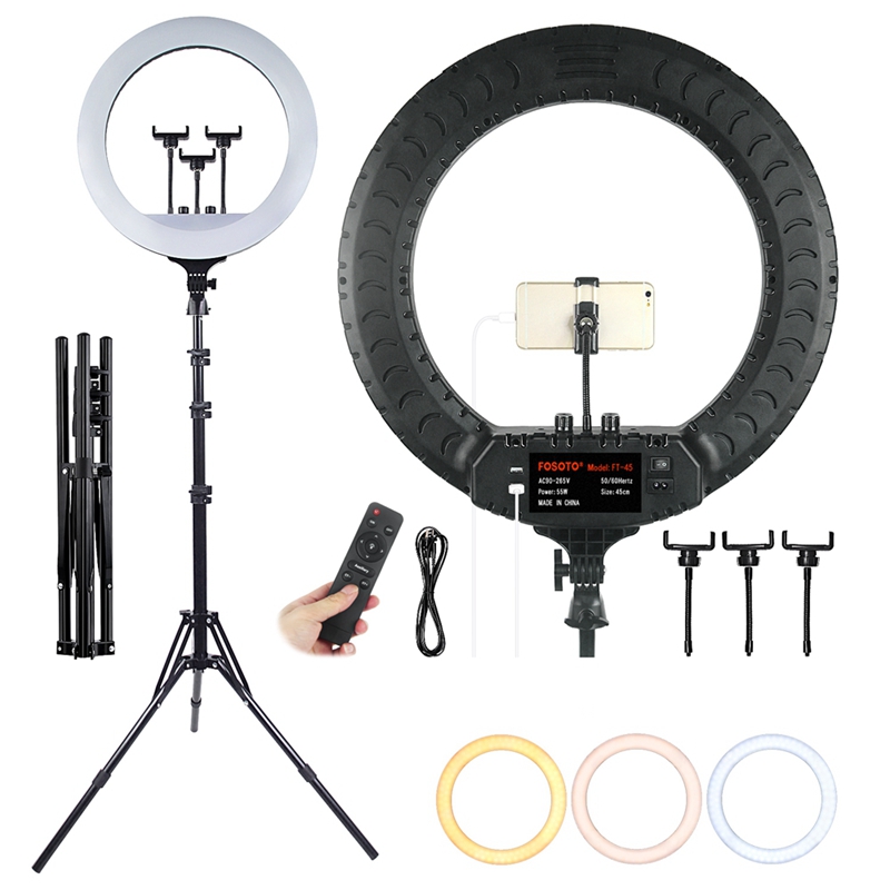 FOSOTO FT-4518inch 55W Dimmable Studio photographic lighting with remote control for Live Video Portrait Wedding