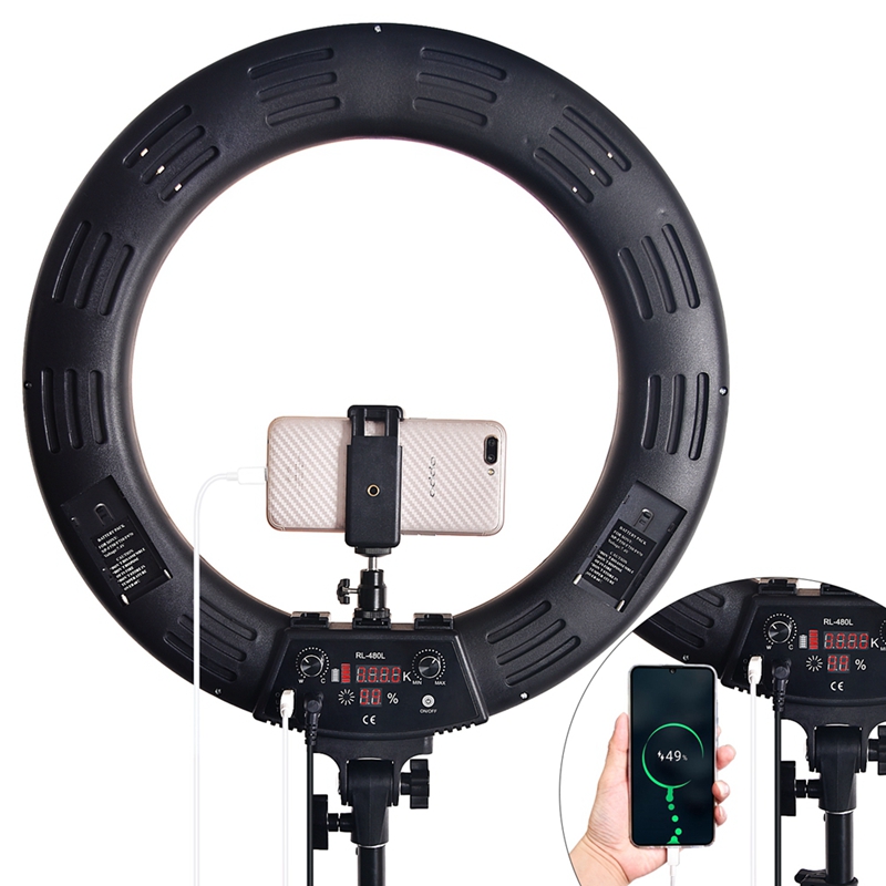 FOSOTO RL-480L18 inch LCD screen 60W Battery Operate LED Ring Light with light stand for video shooting