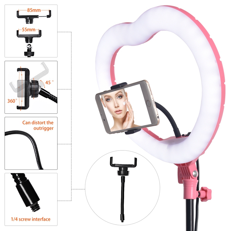 FOSOTO FT-X258 heart shaped ring light Modes makeup Selfie led ring light lamp with light stand