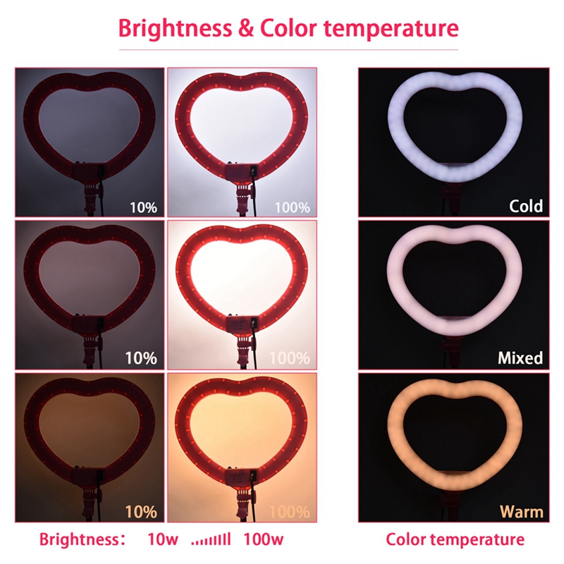 FOSOTO FT-X258 heart shaped ring light Modes makeup Selfie led ring light lamp with light stand