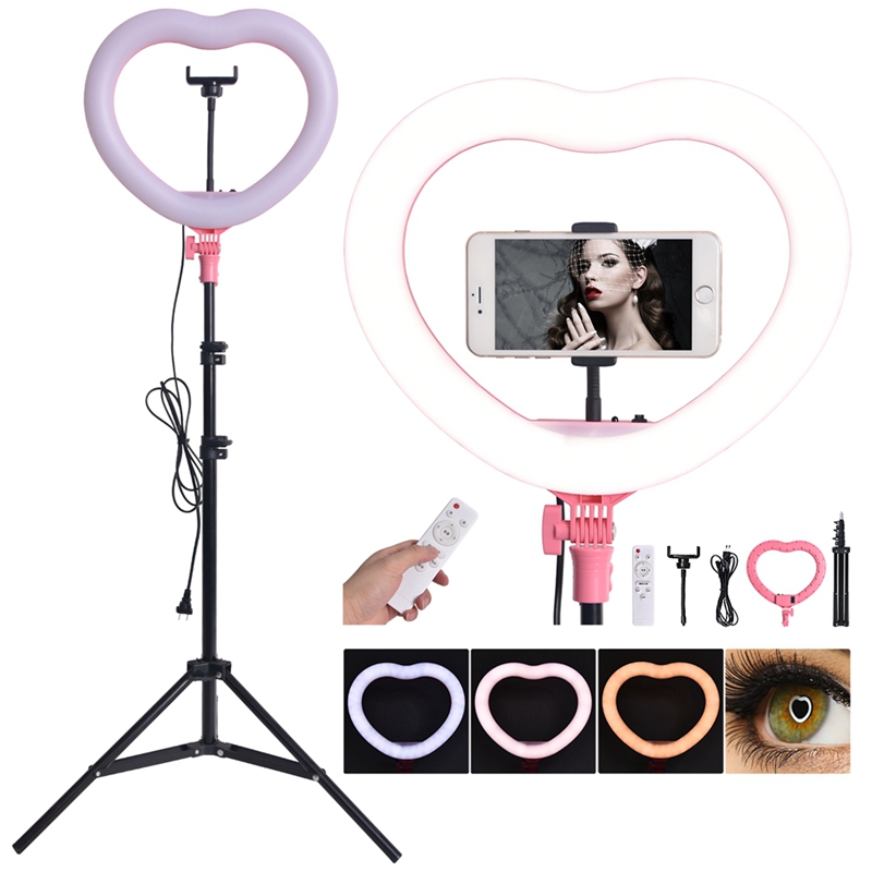 FOSOTO FT-X258 heart shaped ring light Modes makeup Selfie led ring light lamp with light stand