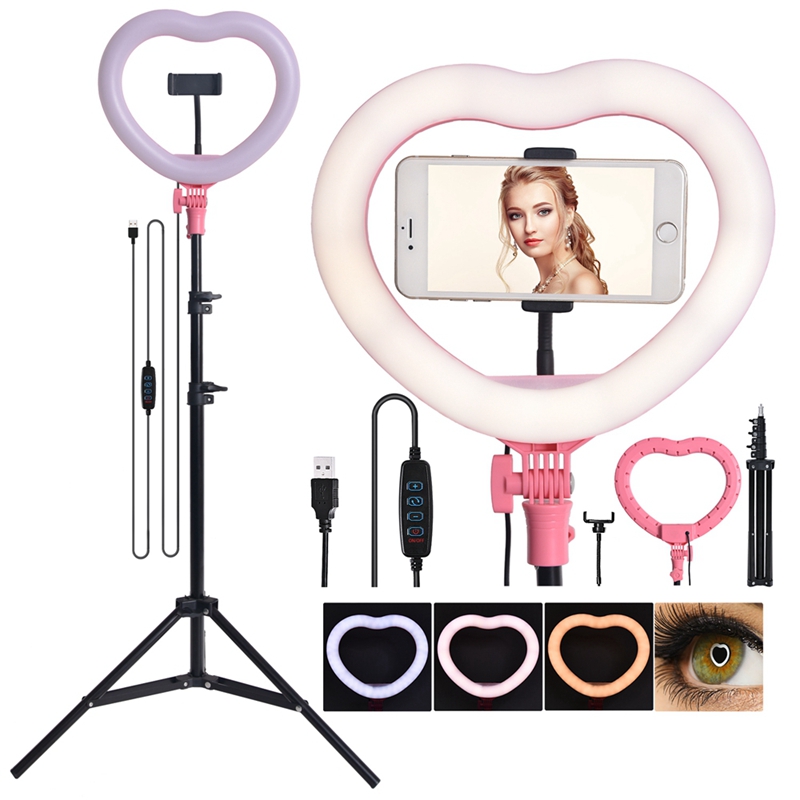 FOSOTO FT-X225 heart-shaped fill light 3200k-5600k beauty makeup light photography selfie ring light with tripod