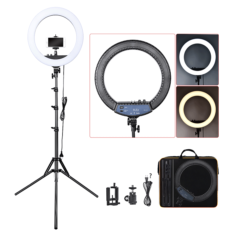 FOSOTO RL18II 55w 3200-5500k dimmable selfie led ring light with tripod stand for makeup, photography, camera video recording