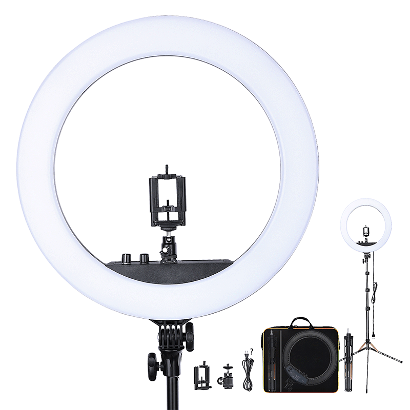 FOSOTO RL18II 55w 3200-5500k dimmable selfie led ring light with tripod stand for makeup, photography, camera video recording