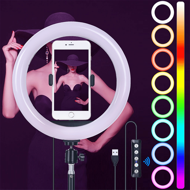 FOSOTO FT-26 RGB 20W 3200-5500K Cell Phone Ring Light Selfie USB for You Tube, TikTok, Photography lighting