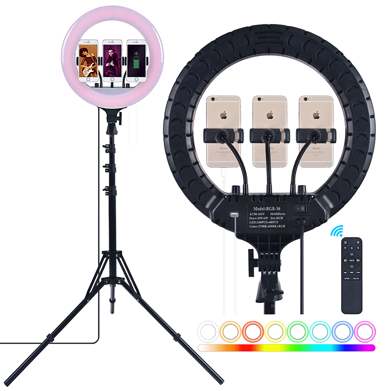 FOSOTO RL14 RGB 2700-6500K Full Color Ring Light with Phone Holder Remote Control for Camera, phone , Video Recording