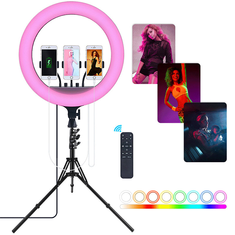 FOSOTO RL18 RGB 2700-6500K 55W LED Ring Light with Tripod phone Holder Video for TikTok, Photography, Makeup light