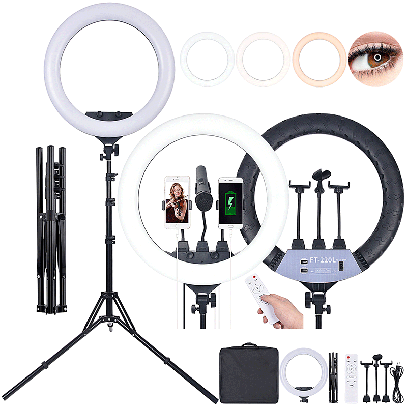 FOSOTO FT-220L/22inch 3200-5600K Selfie LED Ring Light with Tripod Video for TikTok, Makeup, Photography lights