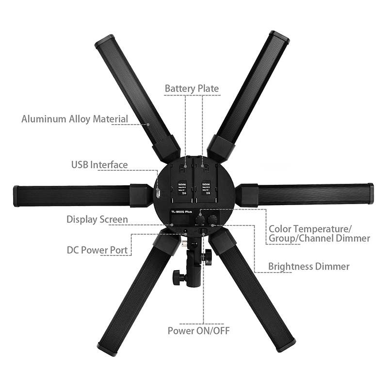 FOSOTO FT-06 Mini 60W 3200-5600K Miltimedia LED Star Ring Light with Tripod Stand for Smartphone, Camera Video Recording