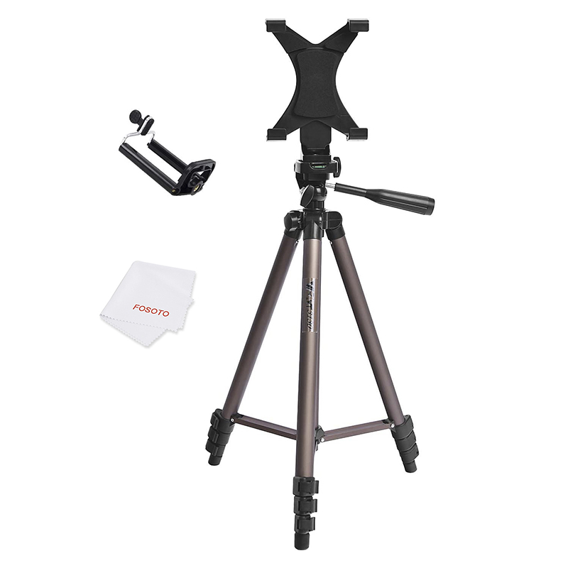 FOSOTO 50 inches Camera Tripod with Universal Tablet Holder Mount Compatible for iPad Air,iPad 4 3 2,ipad Mini,Samsung Galaxy Tab,Tab 2,Tab 3,Tab 4,Tab 5,Tab Pro,Google Nexus,Kindle,iPhone,Microsoft Surface