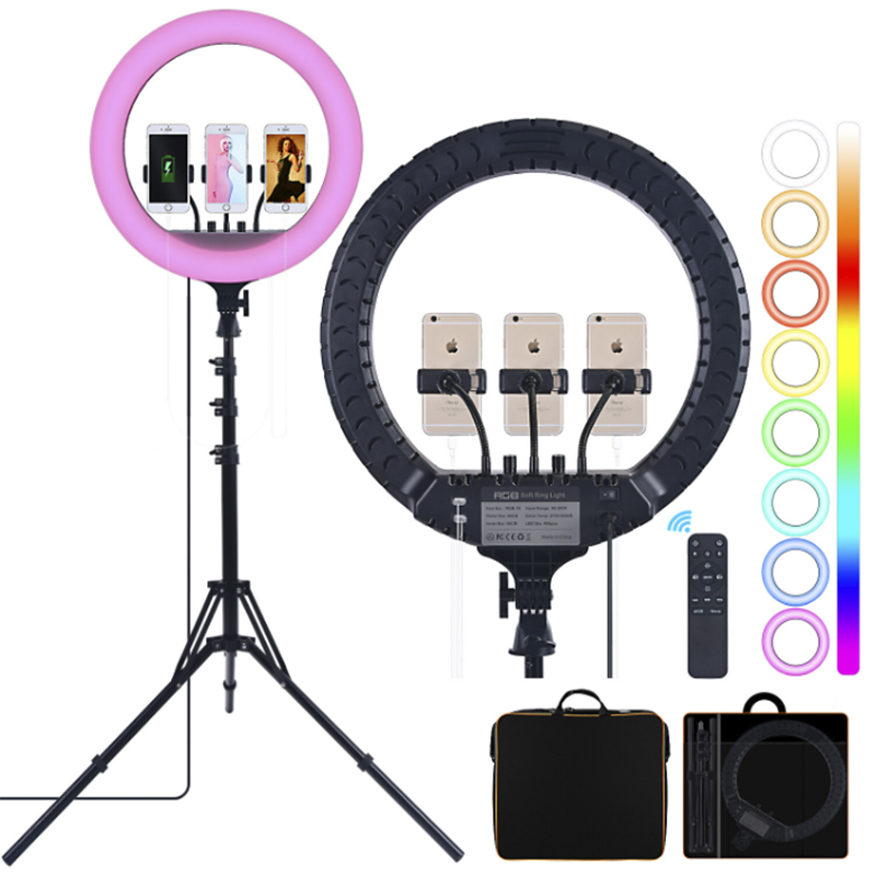 FOSOTO 14 Inch Led RGB Ring Light Photographic Lighting 2700-6500K Ring Lamp with Tripod and USB Port Ringlight for Phone Makeup