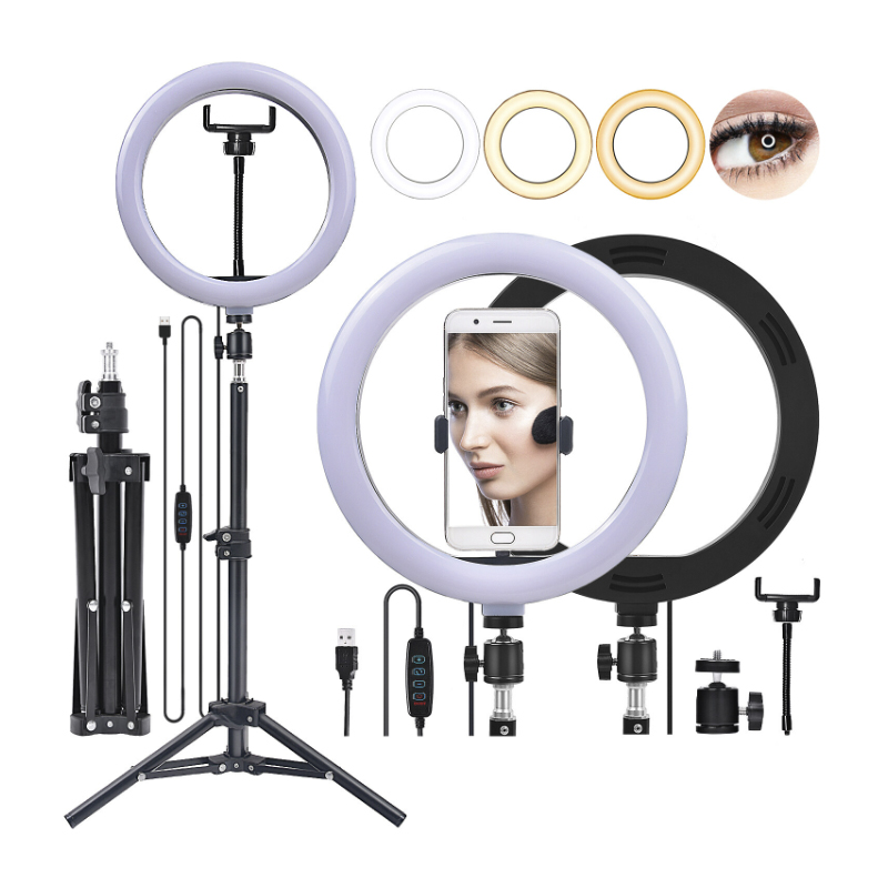 FOSOTO 26cm/10 Inch Led Circle Selfie Ring Light Photographic Lighting with 50 cm Tripod Stand Remote Shutter for Live Streaming Makeup