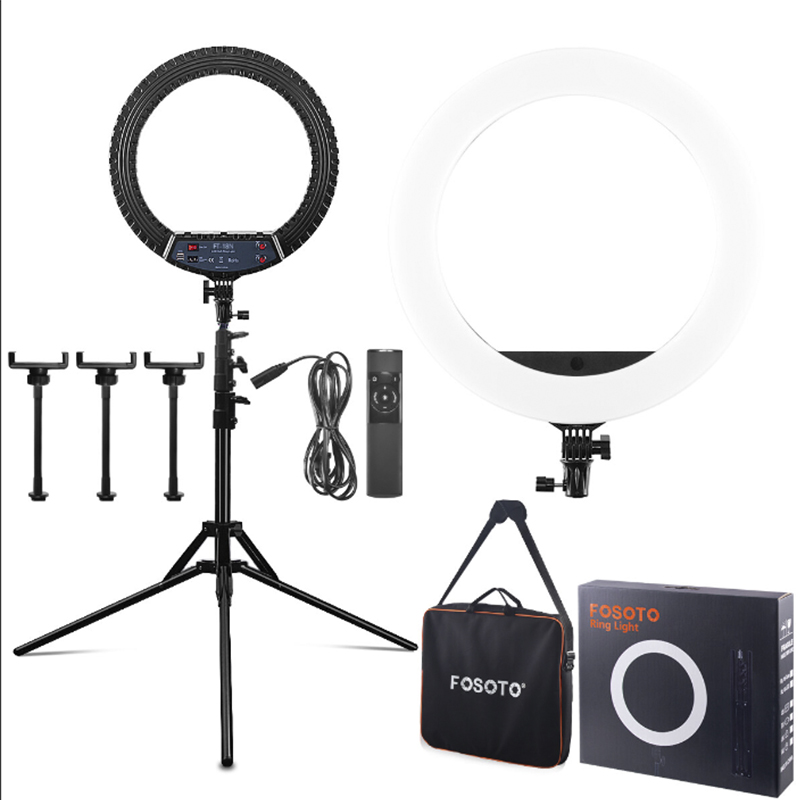 FOSOTO 18inch LED Ring Light 55W High Quality Dimmable Makeup Ring Selfie Light Big Beauty Makeup LED Ring Light with Phone Holder Tripod Stand for Studio Portrait YouTube Vlog Video Shooting