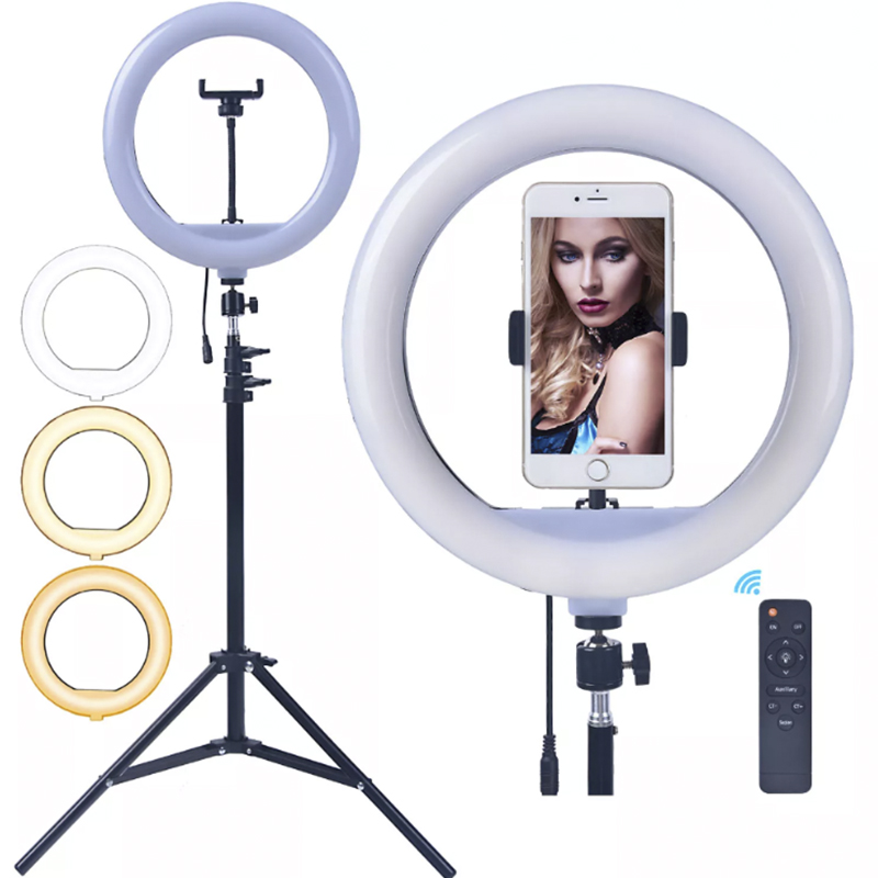 FOSOTO 12 inch 3000-6500K Photography LED Ring Light Dimmable Ring Lamp Lighting with Remote Tripod for Selfie Makeup Video