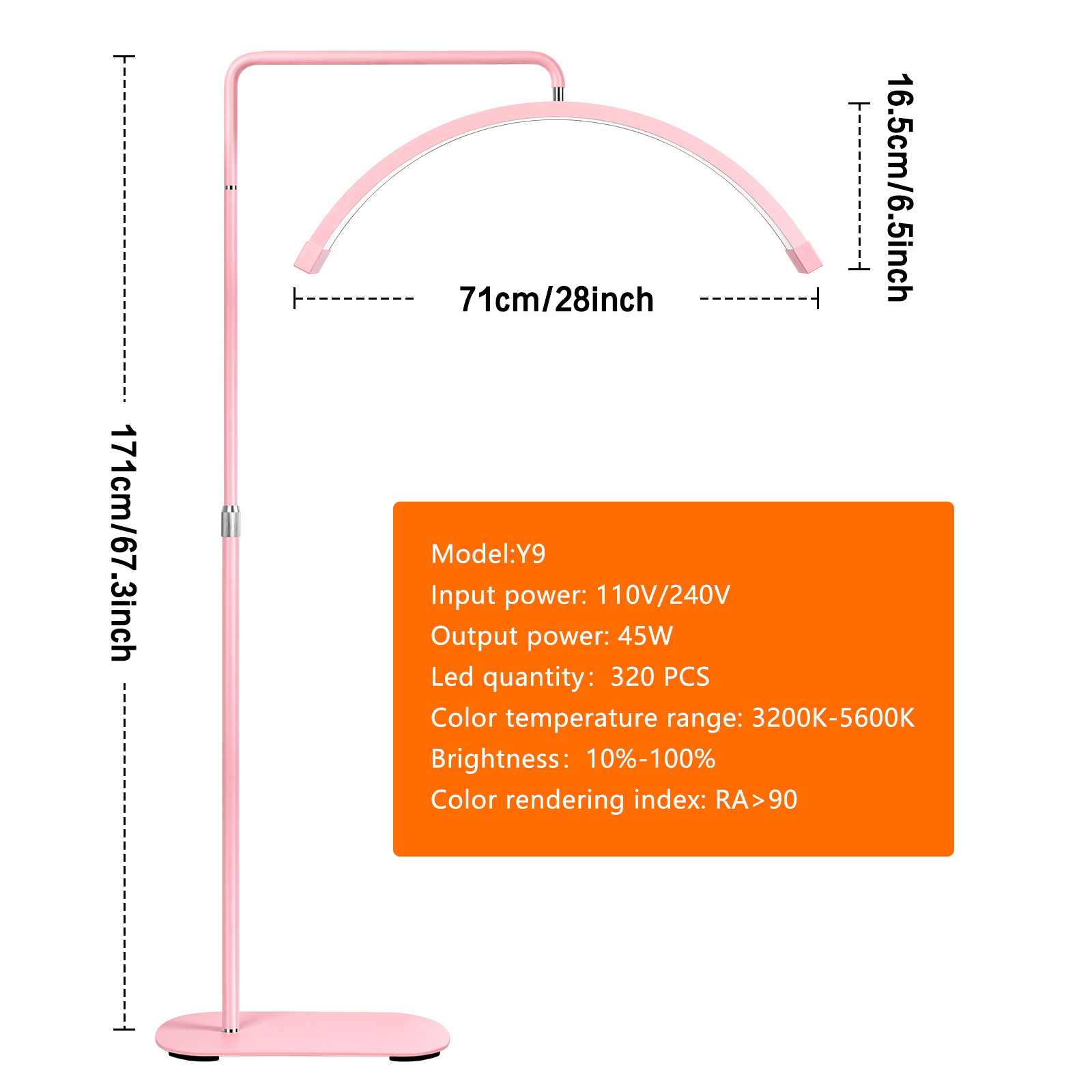 fosoto 28 inch ft-y9 multicolor led skincare light touch control half moon light with cellphone clip